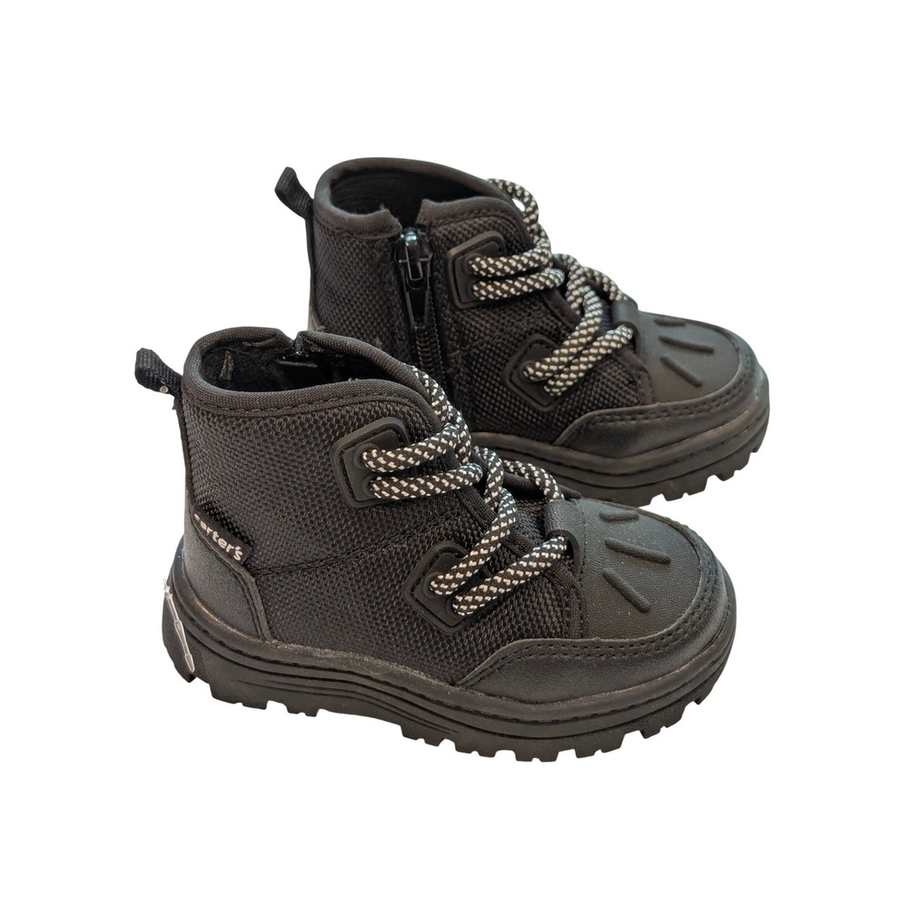 Carters Kids Toddler Black High Top Boots Side Zip Lug Sole Shoes Size 5